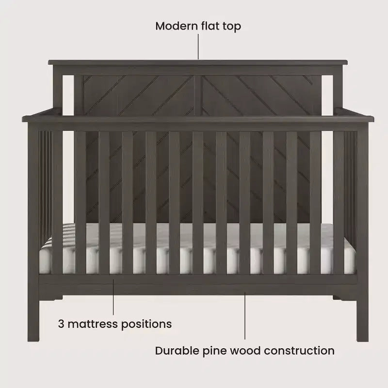 Lit de bébé convertible 4-en-1 Child Craft Hampton Flat, se transforme en lit de repos, lit pour tout-petit et lit double, 3 positions de matelas, finition sécuritaire pour bébé