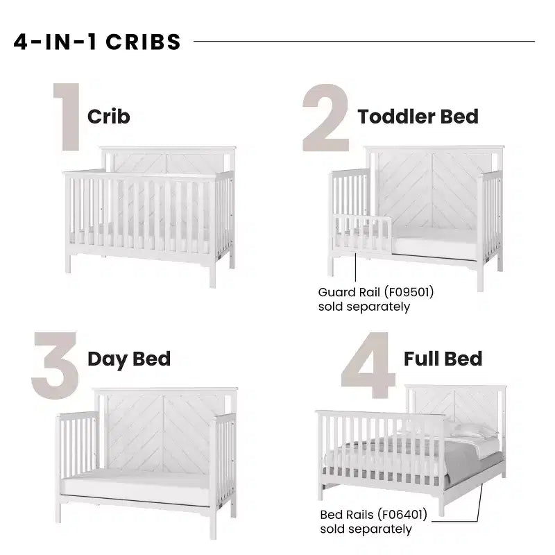 Lit de bébé convertible 4-en-1 Child Craft Hampton Flat, se transforme en lit de repos, lit pour tout-petit et lit double, 3 positions de matelas, finition sécuritaire pour bébé