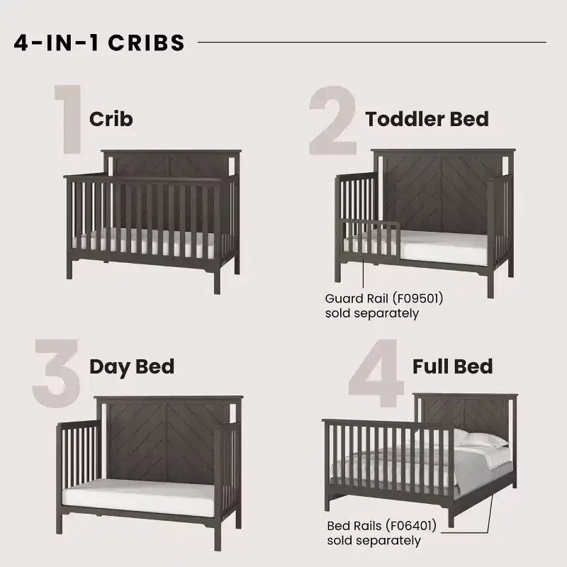 Lit de bébé convertible 4-en-1 Child Craft Hampton Flat, se transforme en lit de repos, lit pour tout-petit et lit double, 3 positions de matelas, finition sécuritaire pour bébé