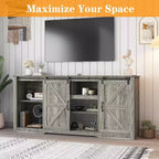 Meuble TV de ferme Acekool 70 po pour téléviseurs jusqu'à 80 po, gris foncé, meuble TV avec portes de grange coulissantes et étagères réglables pour salon