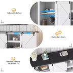 Meuble TV de ferme Acekool 70 po pour téléviseurs jusqu'à 80 po, gris foncé, meuble TV avec portes de grange coulissantes et étagères réglables pour salon