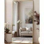 83x44 Gold Rectangular Full Length Mirror. Includes Stand for Freestanding or Wall Mounted Use in Any Room