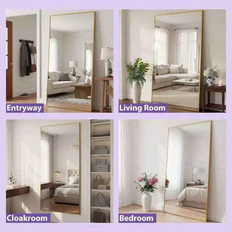 Miroir rectangulaire intégral doré 83x44. Inclut un support pour une utilisation autoportante ou murale dans n'importe quelle pièce