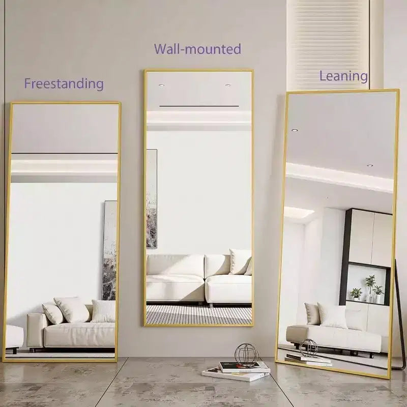 Miroir rectangulaire intégral doré 83x44. Inclut un support pour une utilisation autoportante ou murale dans n'importe quelle pièce