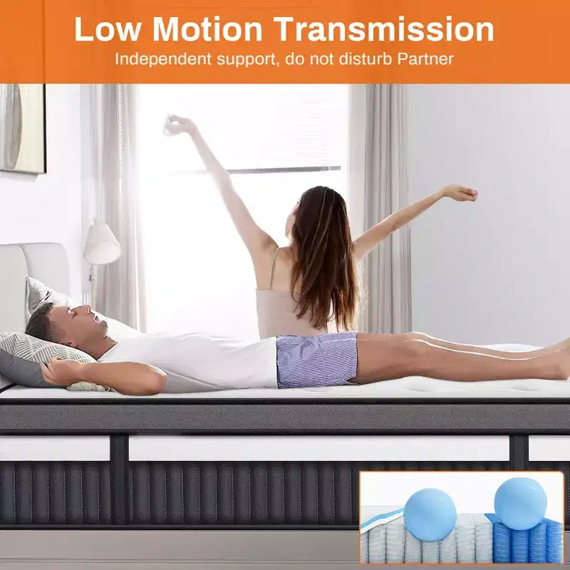 Matelas en mousse à mémoire de forme King Size de 14 pouces, matelas hybride à ressorts ensachés livré dans une boîte, ressorts ensachés silencieux pour l'isolation des mouvements et le soulagement de la pression, fermeté moyenne