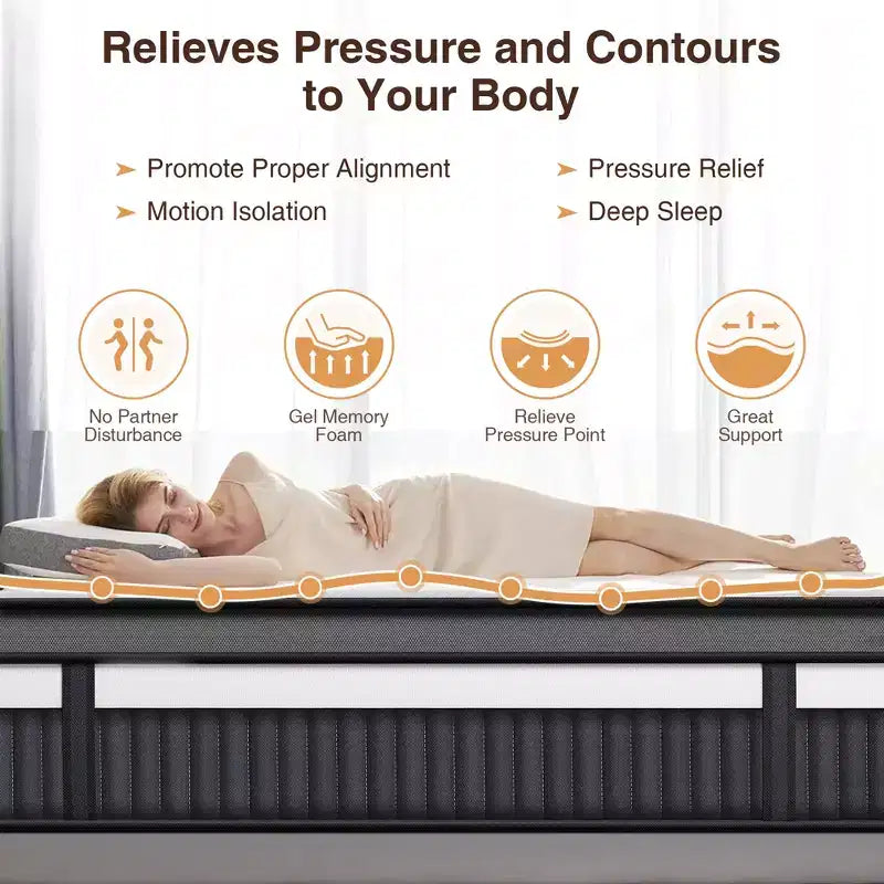 Matelas en mousse à mémoire de forme King Size de 14 pouces, matelas hybride à ressorts ensachés livré dans une boîte, ressorts ensachés silencieux pour l'isolation des mouvements et le soulagement de la pression, fermeté moyenne
