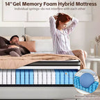Matelas en mousse à mémoire de forme King Size de 14 pouces, matelas hybride à ressorts ensachés livré dans une boîte, ressorts ensachés silencieux pour l'isolation des mouvements et le soulagement de la pression, fermeté moyenne