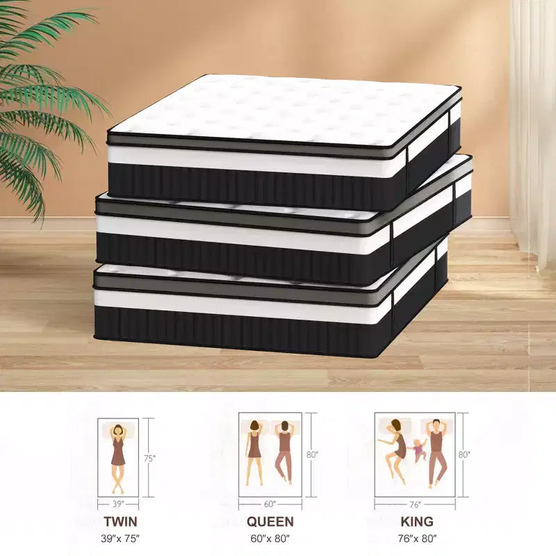 Matelas en mousse à mémoire de forme King Size de 14 pouces, matelas hybride à ressorts ensachés livré dans une boîte, ressorts ensachés silencieux pour l'isolation des mouvements et le soulagement de la pression, fermeté moyenne