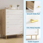 Commode à 5 tiroirs pour chambre à coucher, commode de 109 cm de haut avec poignées de bar, organisateur de commode de rangement, commode étroite de table de chevet pour chambre à coucher