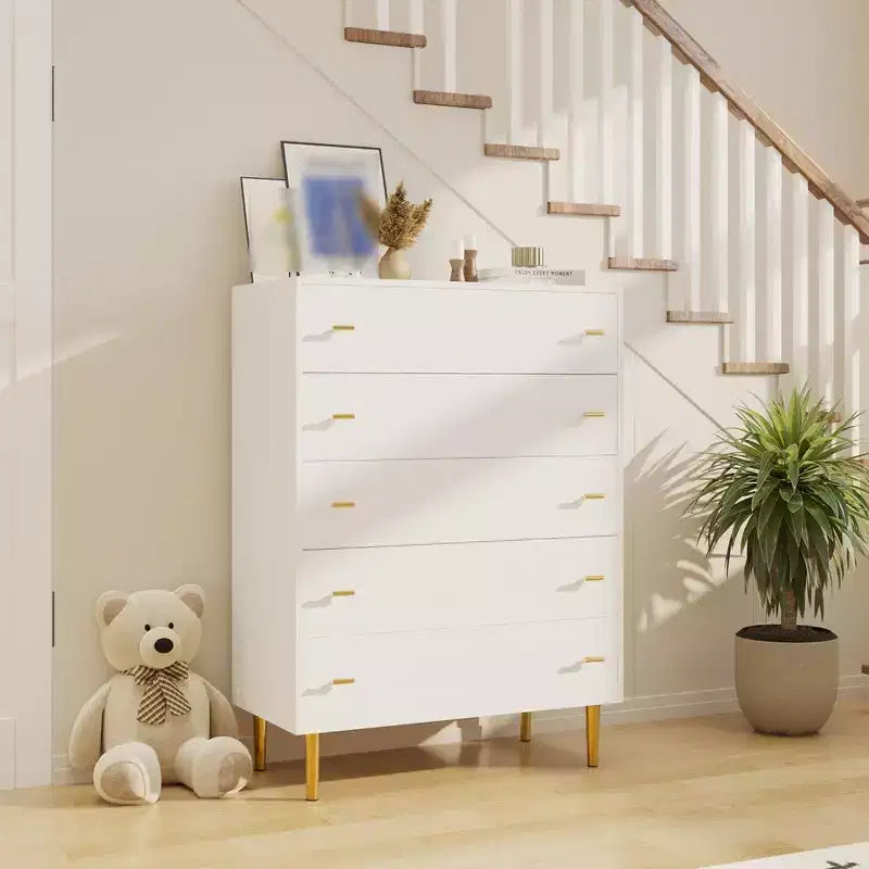 Commode à 5 tiroirs pour chambre à coucher, commode de 109 cm de haut avec poignées de bar, organisateur de commode de rangement, commode étroite de table de chevet pour chambre à coucher