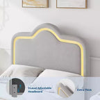 Cadre de lit double, avec tête de lit et pied de lit, plateforme de lit princesse tapissée en velours pour enfants, support à lattes en bois, pas besoin de sommier.