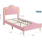 Cadre de lit double, avec tête de lit et pied de lit, plateforme de lit princesse tapissée en velours pour enfants, support à lattes en bois, pas besoin de sommier.