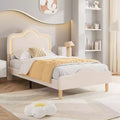 Twin Size Bed Frame, Headboard and Footboard, Velvet Upholstered Princess Platform Bedframe for Kids, Wooden Slats Support, No Box Spring Needed