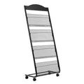 VEVOR Brochure Display Rack, 4-Tier Magazine Literature Display Stand with Wheels, Movable Floor Standing Magazine Rack, Black