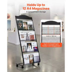 Présentoir de Brochures VEVOR, Support de Présentation de Magazines et Documents à 4 Niveaux avec Roues, Présentoir de Magazines Mobile sur Pied, Noir