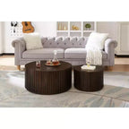 EHMKNP Tables basses gigognes (lot de 2) Table basse ronde tambour et petite table d'appoint assortie, fabriquées à la main