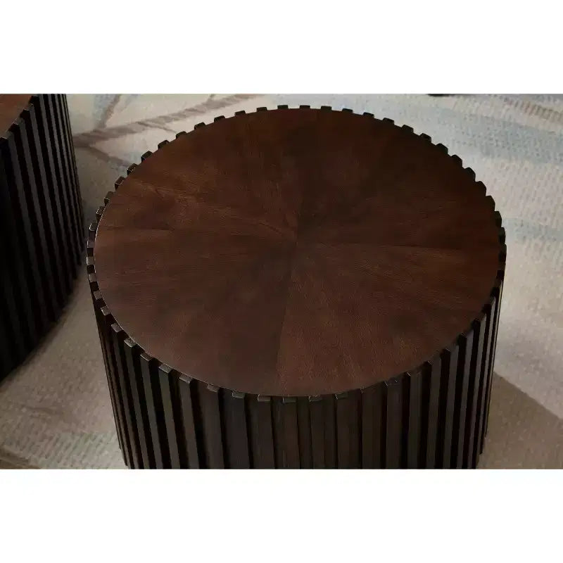 EHMKNP Tables basses gigognes (lot de 2) Table basse ronde tambour et petite table d'appoint assortie, fabriquées à la main