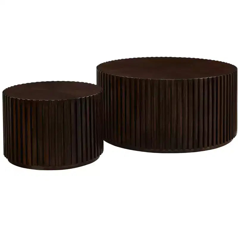 EHMKNP Tables basses gigognes (lot de 2) Table basse ronde tambour et petite table d'appoint assortie, fabriquées à la main