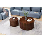 EHMKNP Tables basses gigognes (lot de 2) Table basse ronde tambour et petite table d'appoint assortie, fabriquées à la main