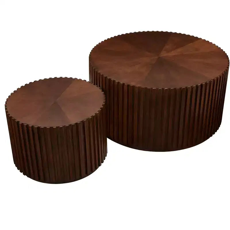 EHMKNP Tables basses gigognes (lot de 2) Table basse ronde tambour et petite table d'appoint assortie, fabriquées à la main
