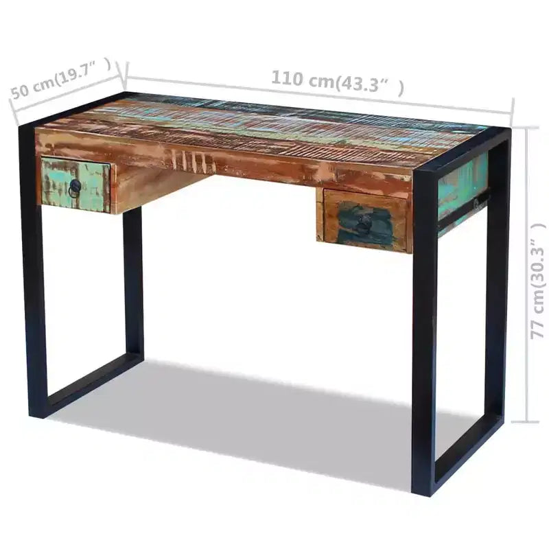 vidaXL Bureau debout, Table de bureau à domicile, Poste de travail d'ordinateur en bois massif - 110 x 50 x 77 cm, Bois de récupération massif