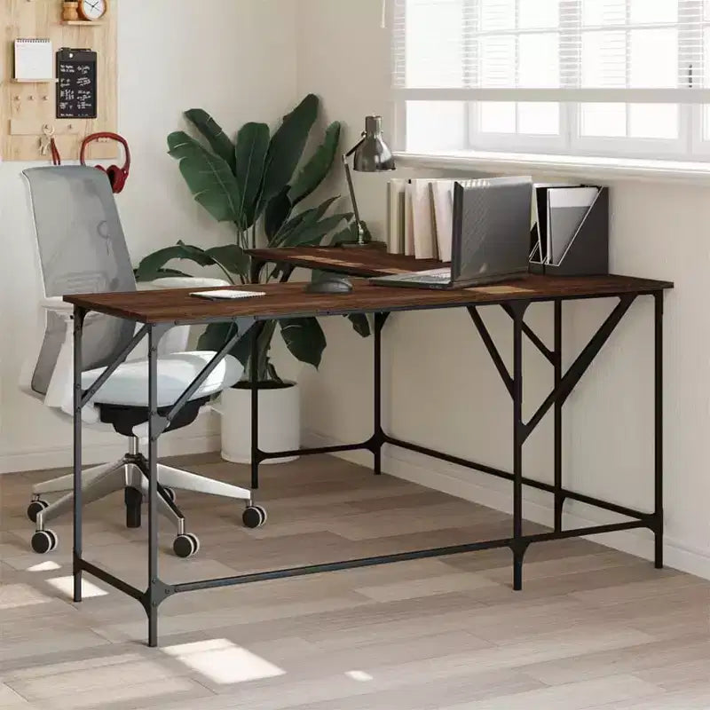 vidaXL Bureau chêne marron, bois d'ingénierie, pieds réglables, moyen
