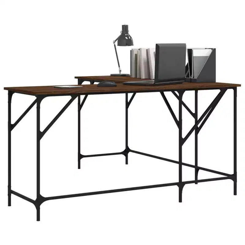vidaXL Bureau chêne marron, bois d'ingénierie, pieds réglables, moyen