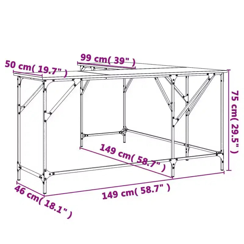 vidaXL Bureau chêne marron, bois d'ingénierie, pieds réglables, moyen