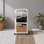 Meuble de rangement 3 niveaux VECELO, grand support d'imprimante avec station de recharge, chariot de rangement roulant avec roues pour bureau ou salon, blanc