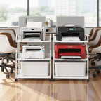 Meuble de rangement 3 niveaux VECELO, grand support d'imprimante avec station de recharge, chariot de rangement roulant avec roues pour bureau ou salon, blanc