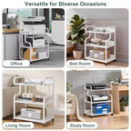 Meuble de rangement 3 niveaux VECELO, grand support d'imprimante avec station de recharge, chariot de rangement roulant avec roues pour bureau ou salon, blanc
