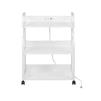Meuble de rangement 3 niveaux VECELO, grand support d'imprimante avec station de recharge, chariot de rangement roulant avec roues pour bureau ou salon, blanc
