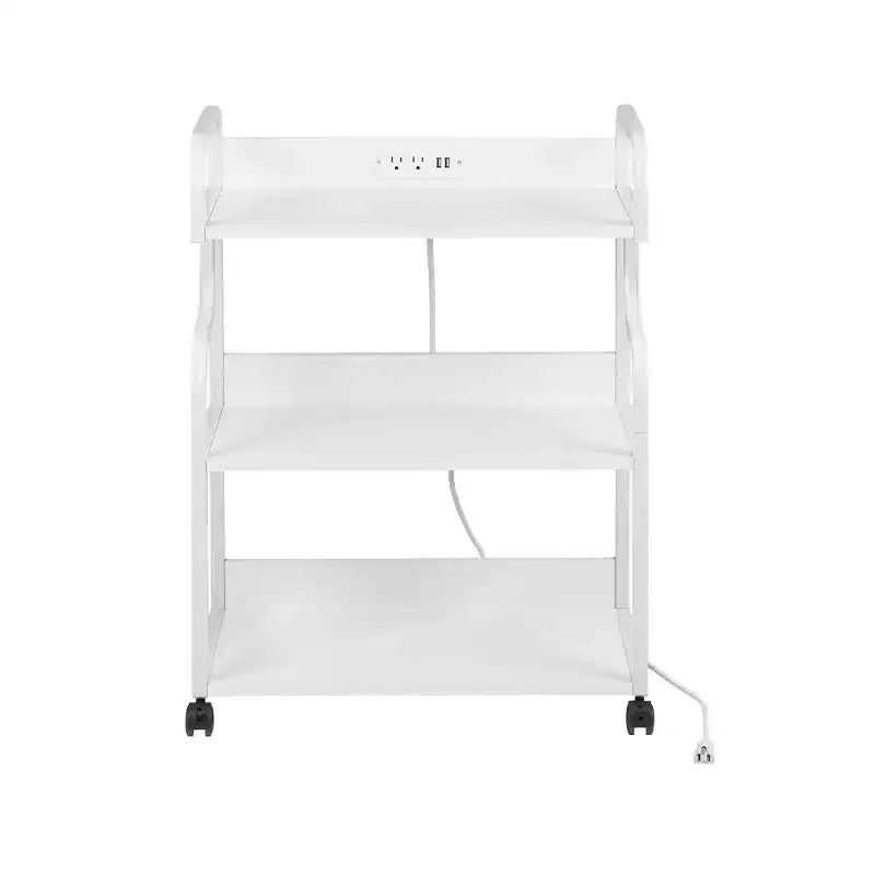 Meuble de rangement 3 niveaux VECELO, grand support d'imprimante avec station de recharge, chariot de rangement roulant avec roues pour bureau ou salon, blanc