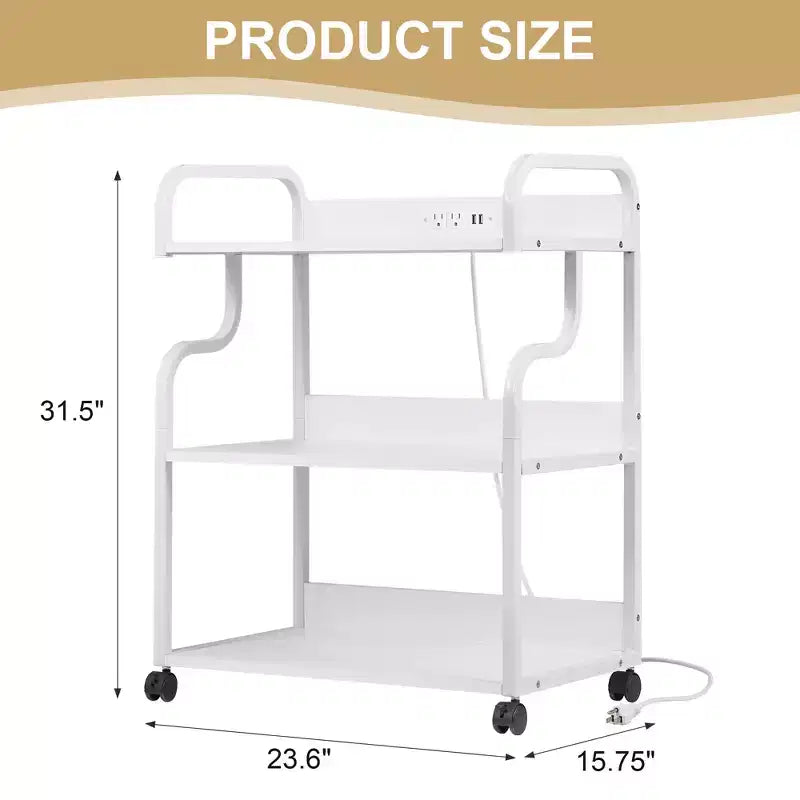 Meuble de rangement 3 niveaux VECELO, grand support d'imprimante avec station de recharge, chariot de rangement roulant avec roues pour bureau ou salon, blanc