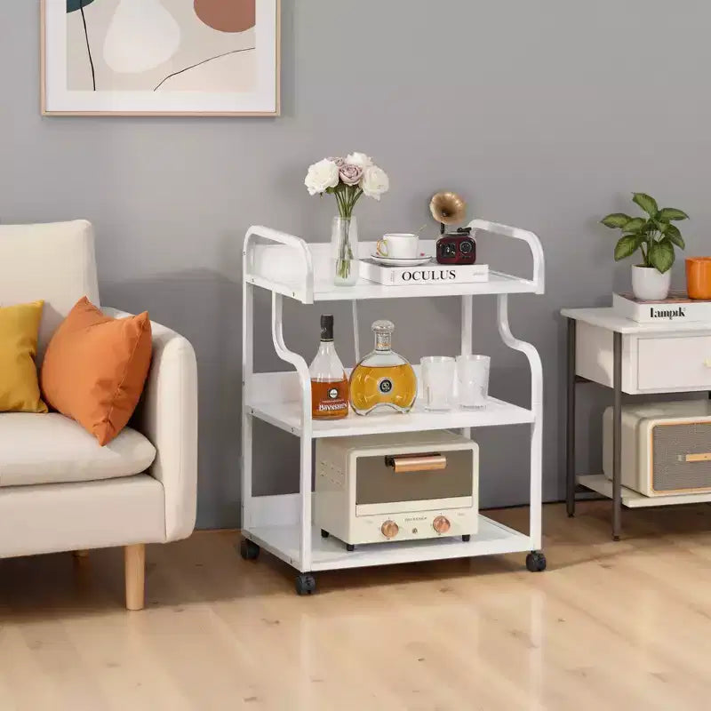 Meuble de rangement 3 niveaux VECELO, grand support d'imprimante avec station de recharge, chariot de rangement roulant avec roues pour bureau ou salon, blanc