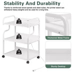 Meuble de rangement 3 niveaux VECELO, grand support d'imprimante avec station de recharge, chariot de rangement roulant avec roues pour bureau ou salon, blanc