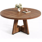 Table à manger ronde, convient pour 4 à 6 personnes, plateau de 119 cm avec une base en bois, idéale pour la salle à manger, la cuisine et le salon