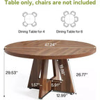 Table à manger ronde, convient pour 4 à 6 personnes, plateau de 119 cm avec une base en bois, idéale pour la salle à manger, la cuisine et le salon