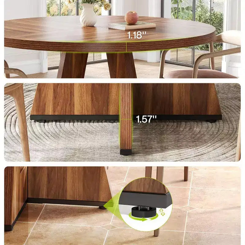 Table à manger ronde, convient pour 4 à 6 personnes, plateau de 119 cm avec une base en bois, idéale pour la salle à manger, la cuisine et le salon