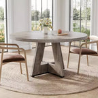 Table à manger ronde, convient pour 4 à 6 personnes, plateau de 119 cm avec une base en bois, idéale pour la salle à manger, la cuisine et le salon