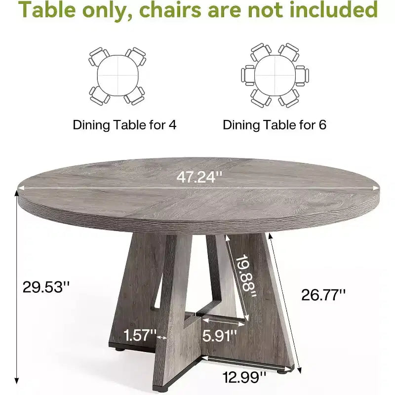 Table à manger ronde, convient pour 4 à 6 personnes, plateau de 119 cm avec une base en bois, idéale pour la salle à manger, la cuisine et le salon