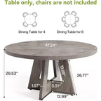 Table à manger ronde, convient pour 4 à 6 personnes, plateau de 119 cm avec une base en bois, idéale pour la salle à manger, la cuisine et le salon