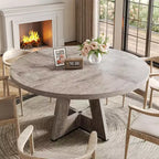 Table à manger ronde, convient pour 4 à 6 personnes, plateau de 119 cm avec une base en bois, idéale pour la salle à manger, la cuisine et le salon