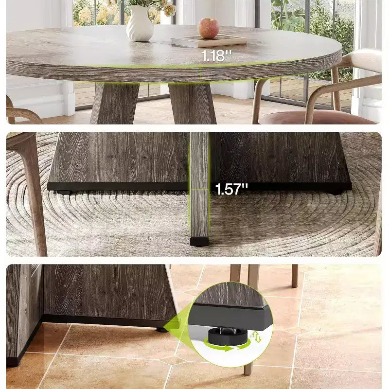 Table à manger ronde, convient pour 4 à 6 personnes, plateau de 119 cm avec une base en bois, idéale pour la salle à manger, la cuisine et le salon