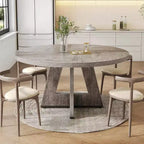 Table à manger ronde, convient pour 4 à 6 personnes, plateau de 119 cm avec une base en bois, idéale pour la salle à manger, la cuisine et le salon