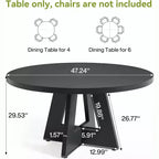 Table à manger ronde, convient pour 4 à 6 personnes, plateau de 119 cm avec une base en bois, idéale pour la salle à manger, la cuisine et le salon