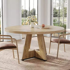Table à manger ronde, convient pour 4 à 6 personnes, plateau de 119 cm avec une base en bois, idéale pour la salle à manger, la cuisine et le salon