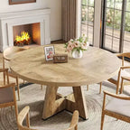Table à manger ronde, convient pour 4 à 6 personnes, plateau de 119 cm avec une base en bois, idéale pour la salle à manger, la cuisine et le salon