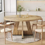Table à manger ronde, convient pour 4 à 6 personnes, plateau de 119 cm avec une base en bois, idéale pour la salle à manger, la cuisine et le salon