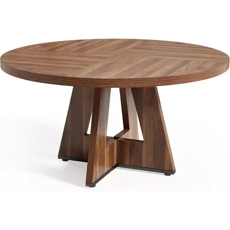 Table à manger ronde, convient pour 4 à 6 personnes, plateau de 119 cm avec une base en bois, idéale pour la salle à manger, la cuisine et le salon